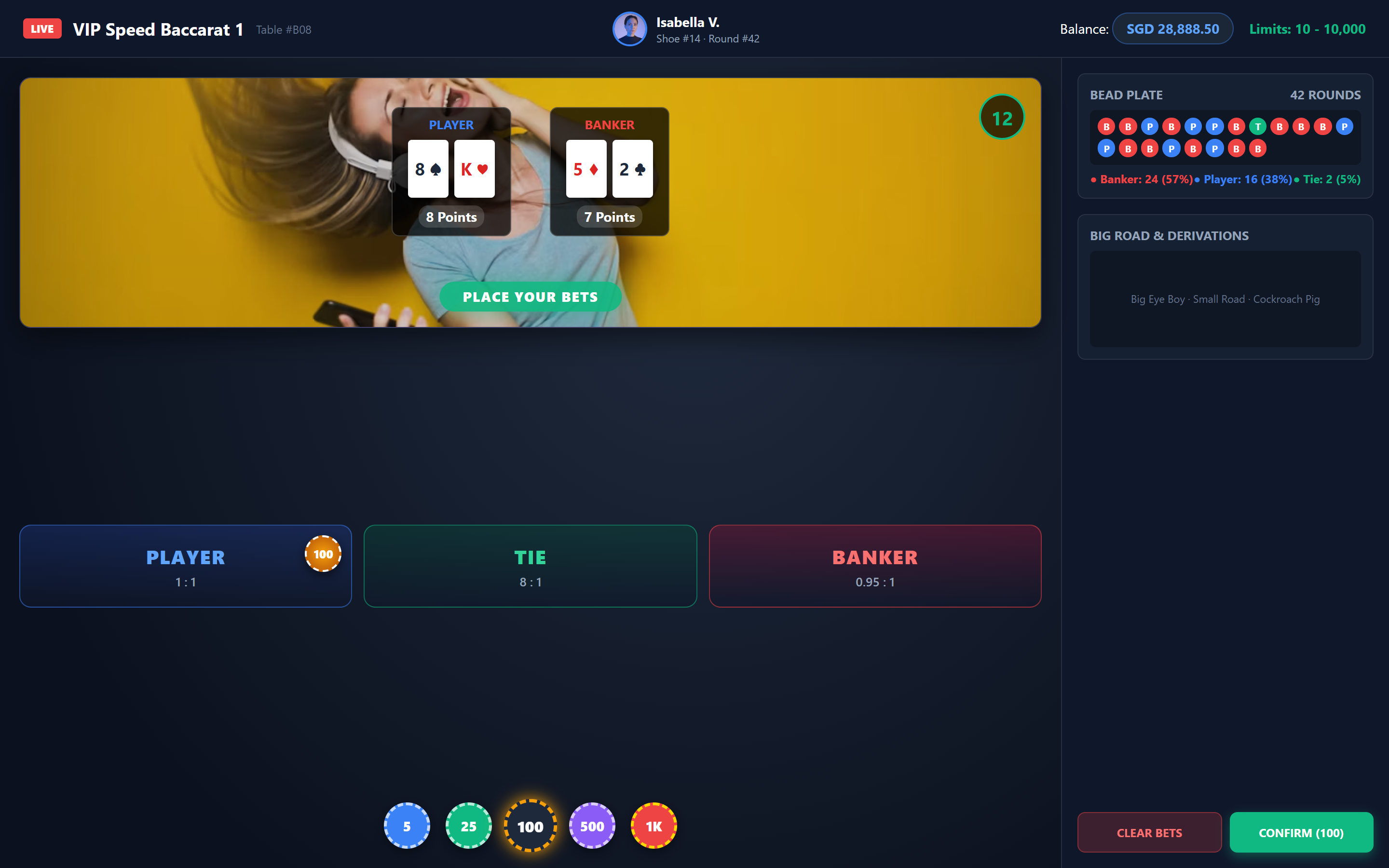 Live Baccarat Web Table
